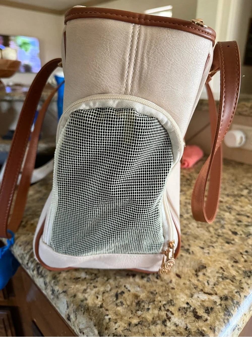 LASAVIN Soft-Sided Pet Carrier Tote Cream & Brown Small Dog/Cat Travel Bag
